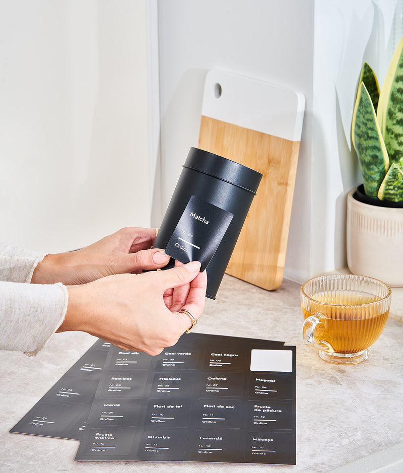 Set 32 etichete recipiente ceai, negre