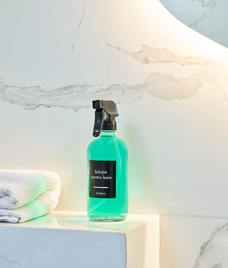 Set 24 etichete recipiente curățenie cu pulverizator, negre, marker inclus