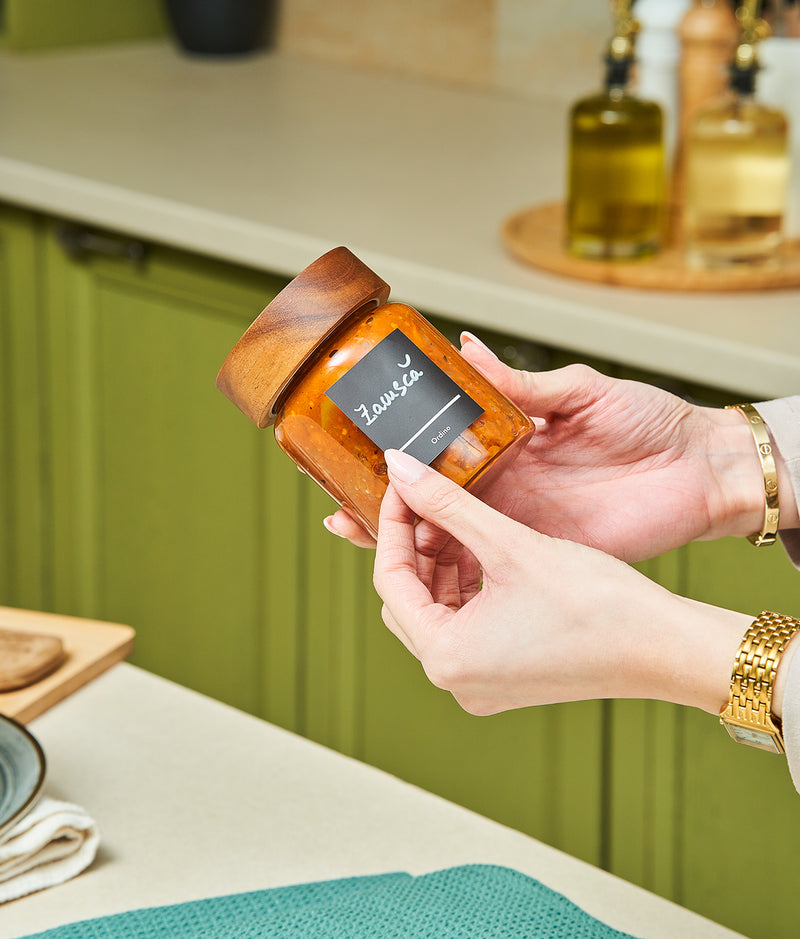 Set 2x20 etichete recipiente alimente uscate, negre, marker inclus