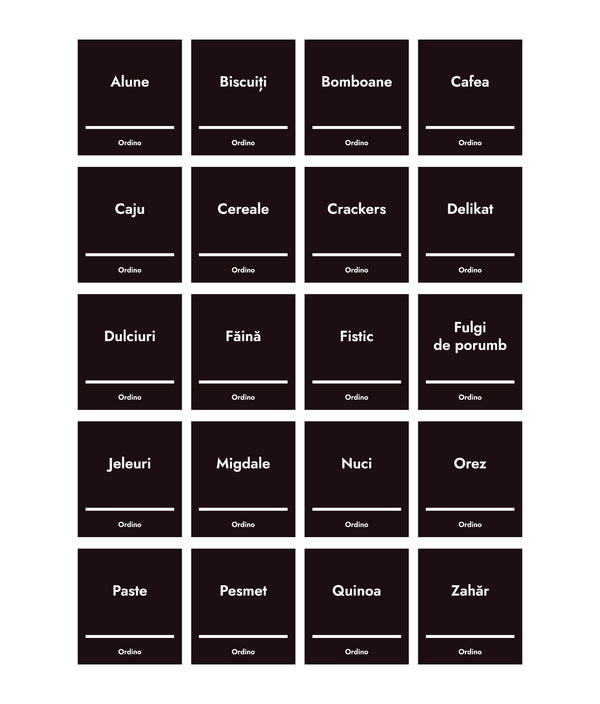 Set 2x20 etichete recipiente alimente uscate, negre, marker inclus