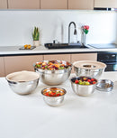 Set 5 boluri inox MultiPrep, multifuncționale, capace etanșe, 3 răzători incluse, bej