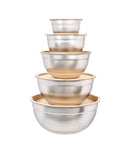Set 5 boluri inox MultiPrep, multifuncționale, capace etanșe, 3 răzători incluse, bej