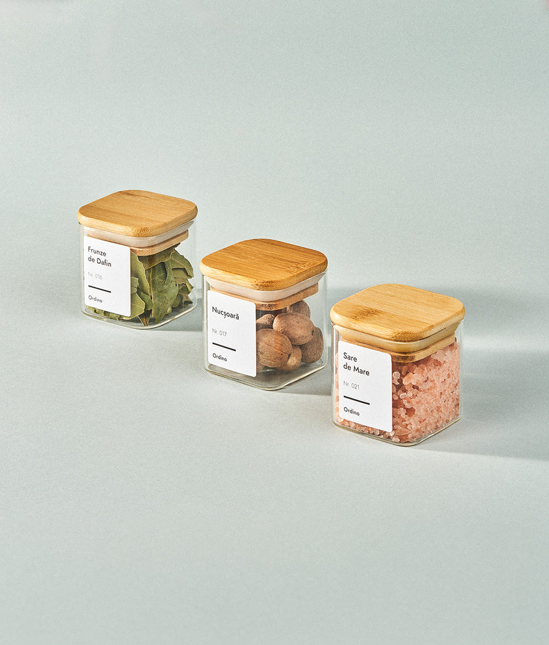 Set 50 etichete recipiente condimente, albe, marker inclus