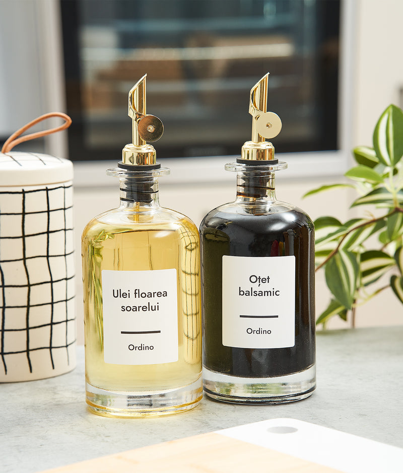 Set 6 etichete sticle ulei, albe, marker inclus