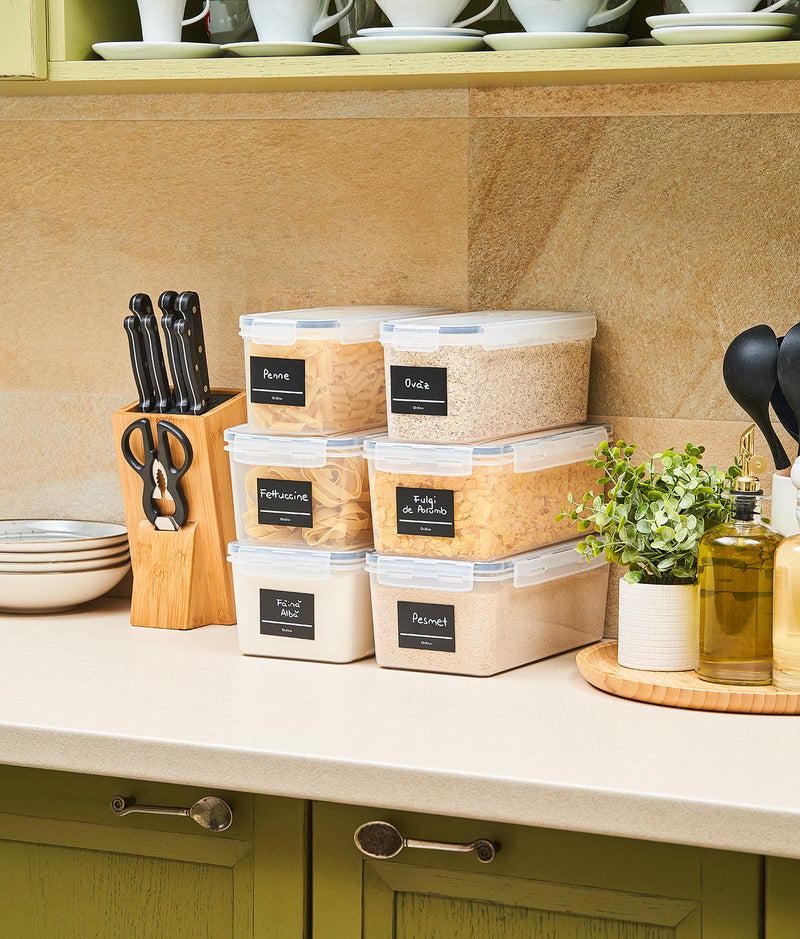 Set 60 etichete dreptunghiulare, negre, marker inclus