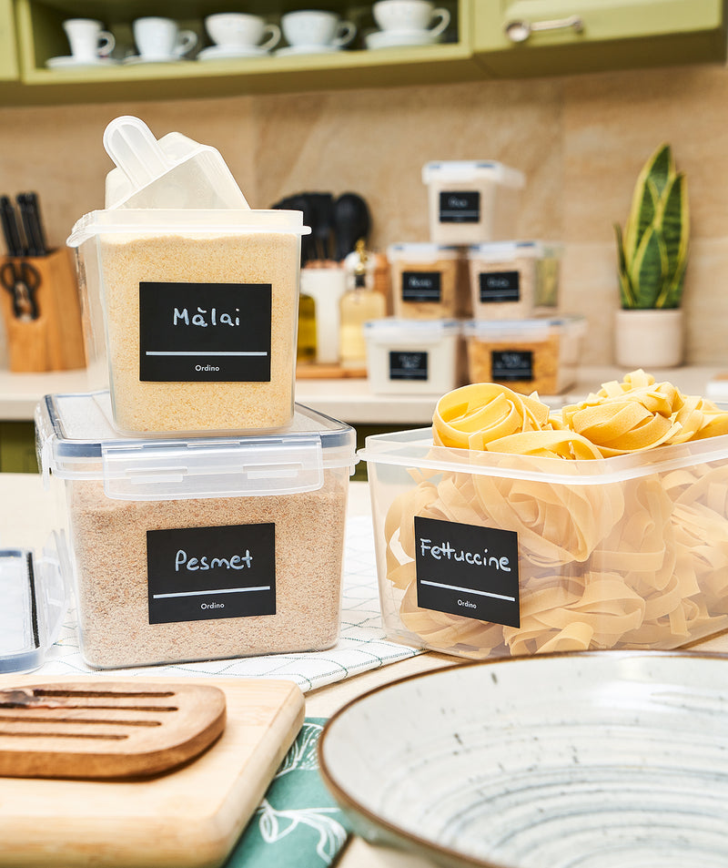 Set 60 etichete dreptunghiulare, negre, marker inclus