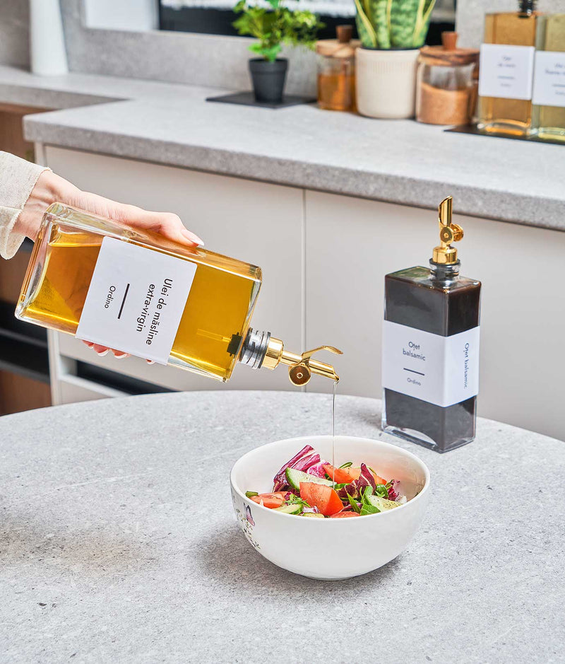 Set 8 etichete sticle ulei pătrate, albe, marker inclus