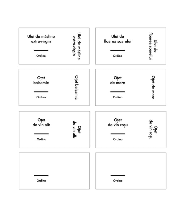 Set 8 etichete sticle ulei pătrate, albe, marker inclus