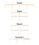 Set 4 rafturi modulare, etajabile, bambus, 4 moduri de utilizare