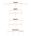 Set 2 rafturi modulare, etajabile, bambus, 4 moduri de utilizare