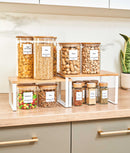 Set 4 rafturi modulare, etajabile, bambus, 4 moduri de utilizare