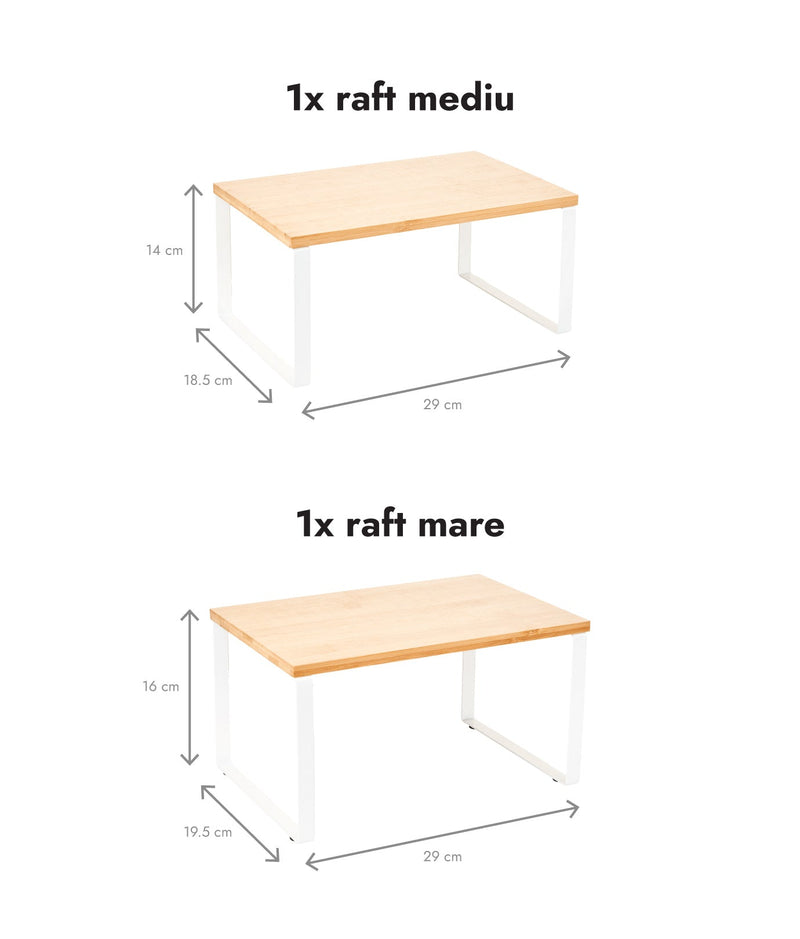 Set 2 rafturi modulare, etajabile, bambus, 4 moduri de utilizare