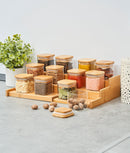 Set 6 recipiente condimente sticlă, capac bambus