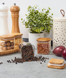 Set 12 recipiente condimente sticlă, capac bambus