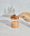 Zaharniță din sticlă, capac și lingură acacia