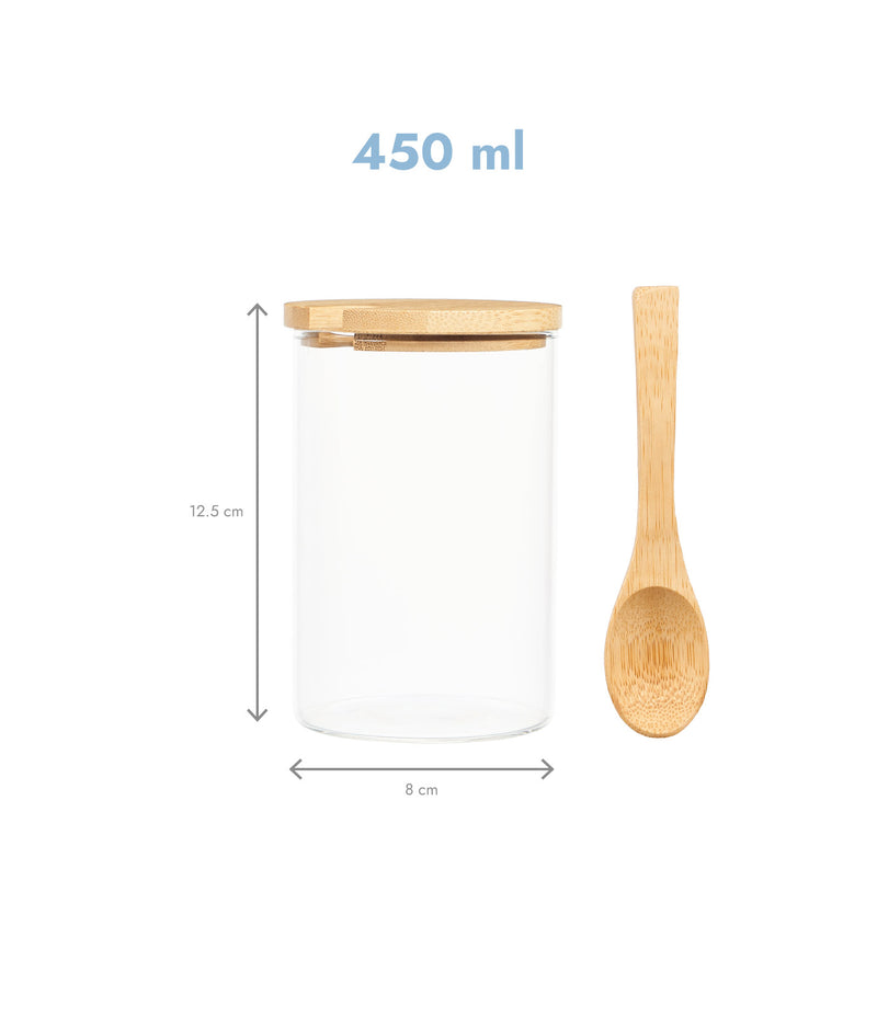 Zaharniță din sticlă, capac și lingură bambus